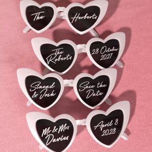 2x Sets of Personalised Wedding Sunglasses Decals for Heart-Shaped Glasses image 1