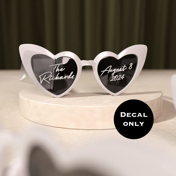 2x Sets DIY Vinyl Decal Stickers for creating Personalised Wedding Sunglasses Heart Shape and date for Guest Photo Booth Birthday Hen Do