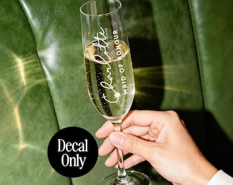 DIY Personalised Champagne Flute Decals with Roles Name Vinyl for Prosecco Glass Wedding Favours Handwritten in Luxury Rose Gold Copper