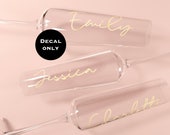Personalised Champagne Flute Decals in Metallic Chrome Foil Vinyl for Wine Glass Wedding Favours Handwritten Gold Silver