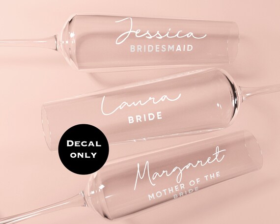 Personalised Mother of the Bride Groom Flute Glass Decal Sticker Rose GOLD Personalised Mother of the Bride Groom Flute Glass Decal Sticker Rose GOLD