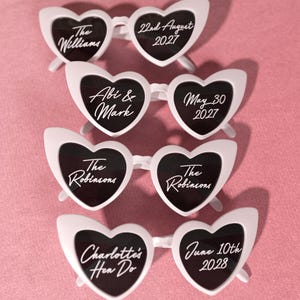 2x Sets of Personalised Wedding Sunglasses Decals for Heart-Shaped Glasses image 2