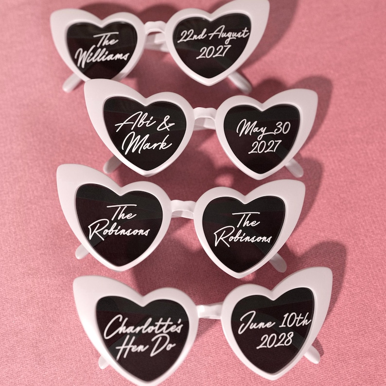 2x Sets of Personalised Wedding Sunglasses Decals for Heart-Shaped Glasses image 2