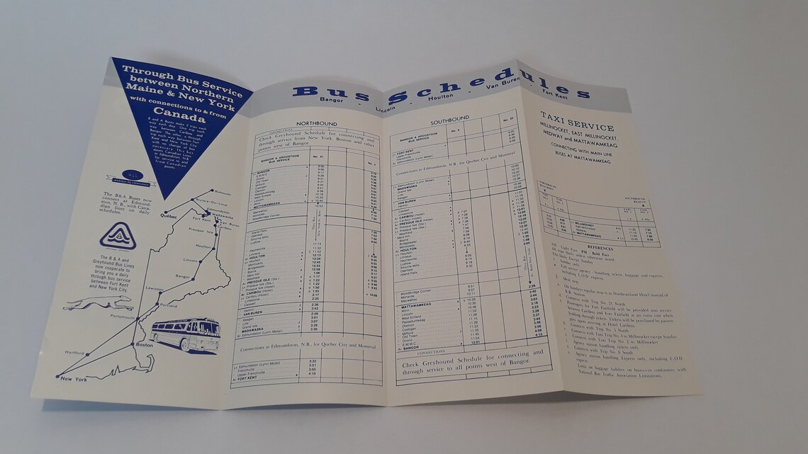 Bangor and Aroostok Bus Schedule Pamphlet 1977 Etsy