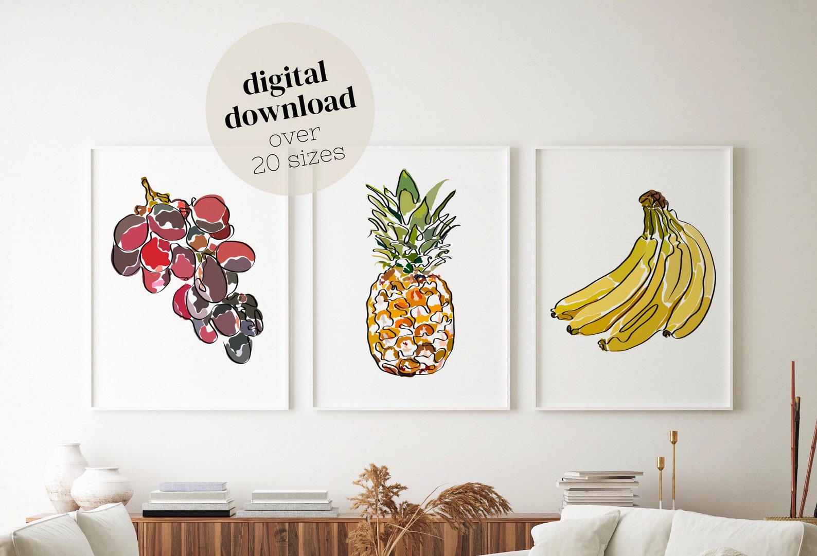 Set of 3 Fruit Kitchen Wall Art. Printable Art / Downloadable Etsy
