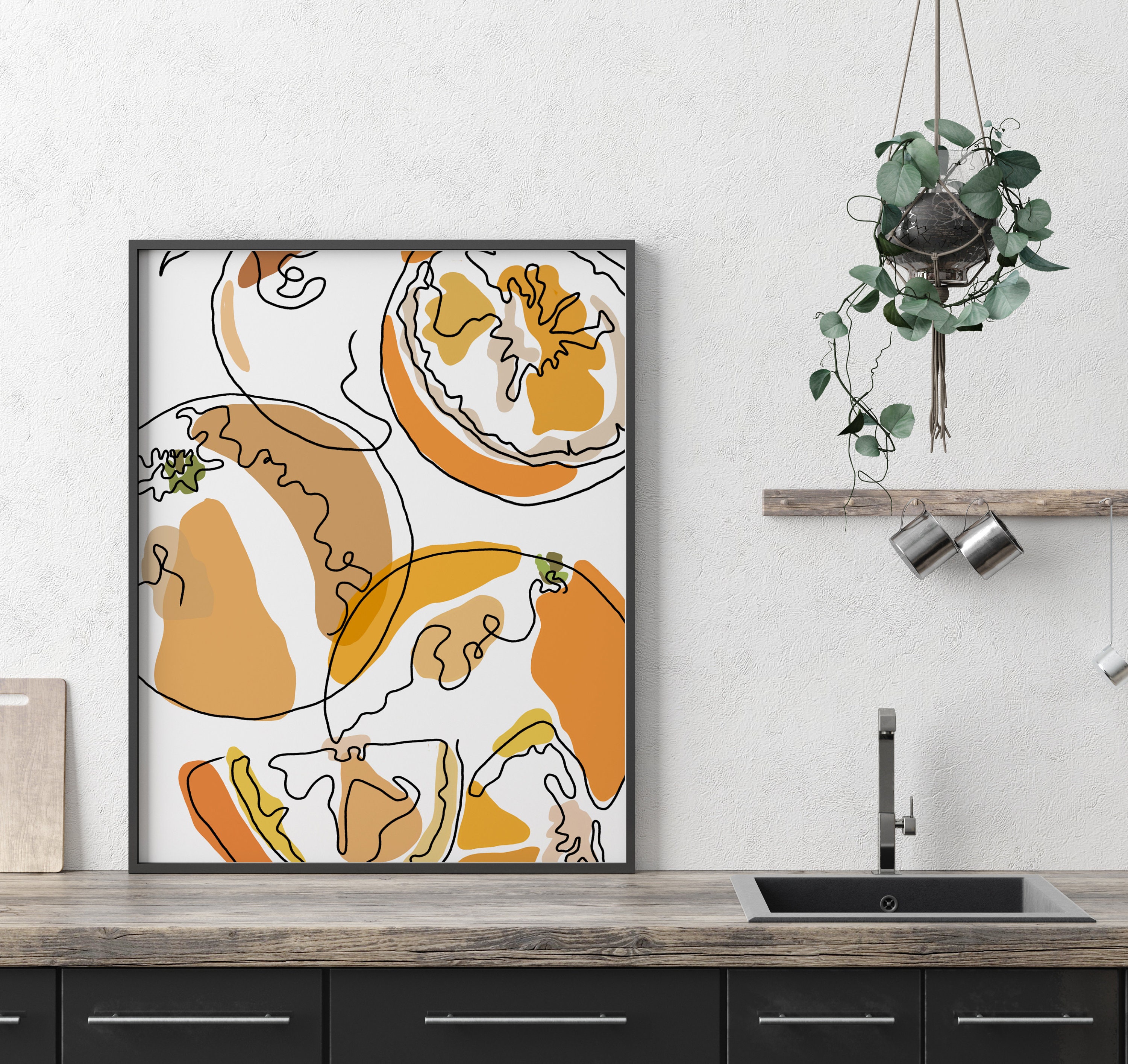 Orange / Fruit Line Drawing Abstract Wall Art. Printable Art / | Etsy