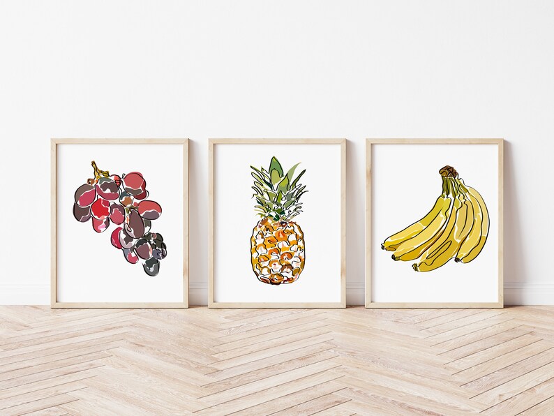 Set of 3 Fruit Kitchen Wall Art. Printable Art / Downloadable Etsy