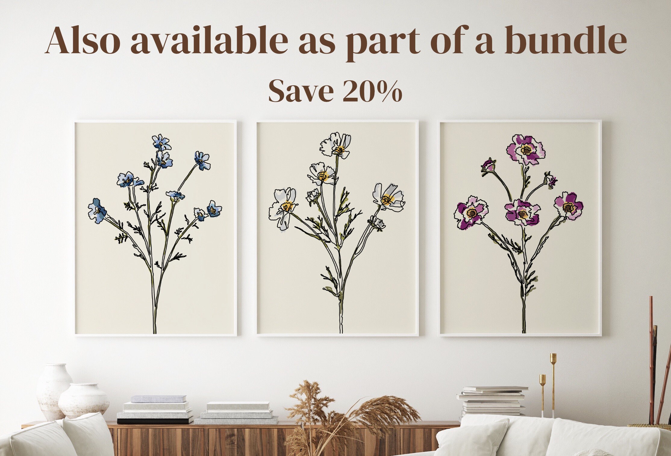 Flower Floral Line Drawing Wall Art. Printable Art / Etsy