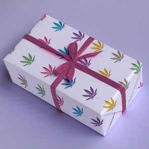 Colorido Cannabis Leaf Illustration Wrapping Paper Marijuana Gift Wrap Pot Weed Gift Present Birthday Anniversary Varias hojas de QTY