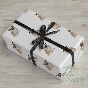 Papel de embrulho para presente de cachorro Pug, aniversário, aniversário, Natal, ilustrado à mão, presente fofo de Natal