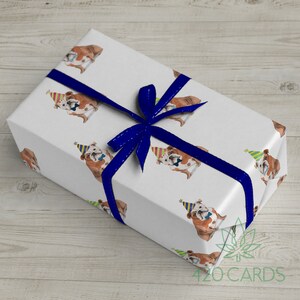 Papel de presente de cachorro fofo Bulldog Inglês, aniversário, aniversário, Natal, ilustrado à mão, papel de embrulho