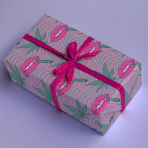 Stoner Girl 420 Spliff Cannabis Wrapping Paper Marijuana Gift Wrap Grass Weed Gift Birthday Present sheet stoner Lips Scrapbooking Christmas