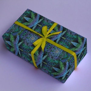 Papel de embrulho ilustrado para maconha, maconha, grama, erva, presente de aniversário, presente de Natal, folha de stoner, scrapbooking