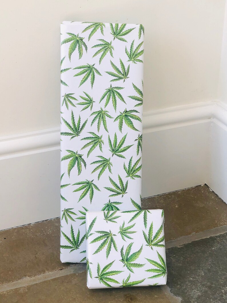 Illustrated Botanical Cannabis Wrapping Paper Marijuana Gift Etsy