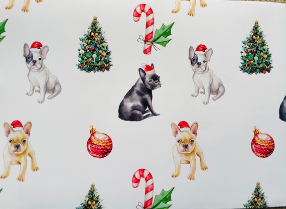 French Bulldog 'Frenchie' Bouledogue français  in hats cute Gift Wrap Birthday Anniversary Christmas Hand Illustrated Wrapping paper