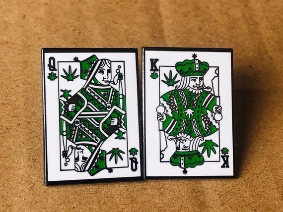 Stoner Pin Badge Cannabis Playing Card King Queen of Weed Poker Design Enamel Ltd Edition - Weed - Pot - Marijuana Designed by Lena Black
