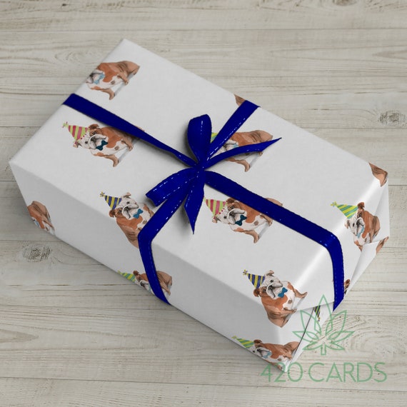 English Bulldog Cute Dog Gift Wrap Birthday Anniversary Christmas Hand Illustrated Wrapping paper