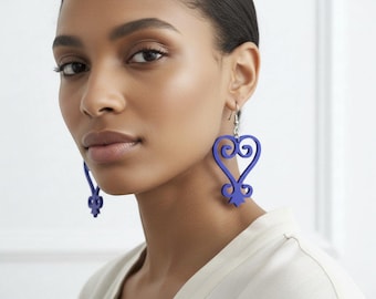 Pendientes Sankofa de acrílico azul, joyería llamativa de estilo afrocentrista, pendientes colgantes hechos a mano con símbolos africanos.