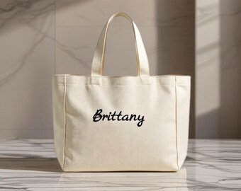 Personalized 3D Puff Embroidered Canvas Tote Bag, Custom Name Tote, Unique Gift for Her