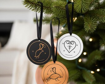 Sankofa Ornament Set of 3, Personalized Black Family Christmas Gift, Adinkra Bird & Heart Keepsake, Copper Acrylic Holiday Decor