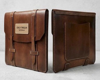 Portafolio de cuero personalizado, portadocumentos y funda para portátil cosidos a mano, regalo profesional.