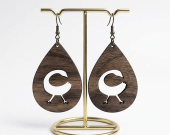 Pendientes Sankofa de madera de nogal, pendientes colgantes de madera dura tallados con láser, joyería boho afrocéntrica