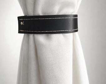 Genuine Leather Curtain Tiebacks, Rustic Boho Home Decor Set