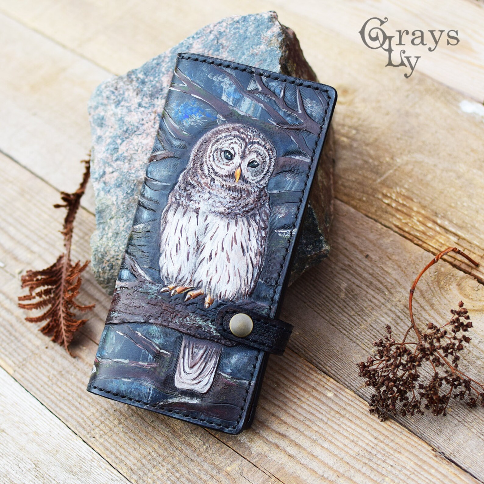 Owl Hand tooled leather wallet Owl wallet tooled wallet Etsy
