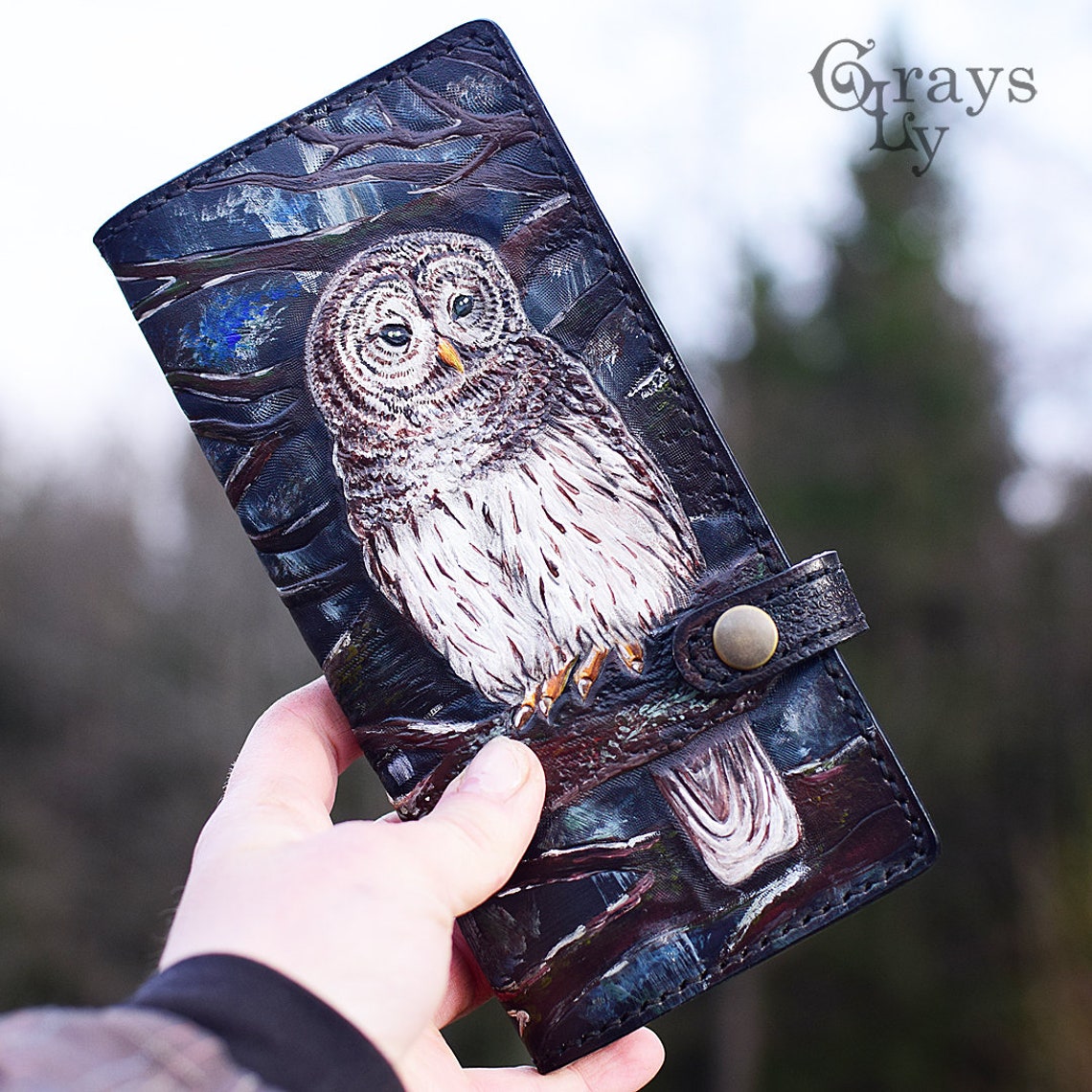 Owl Hand tooled leather wallet Owl wallet tooled wallet Etsy