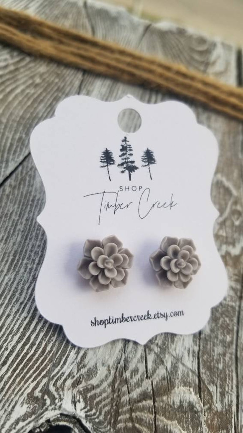 Heather Gray Succulent Stud Earrings Floral Stud Earrings Plant Lover Gifts for Her Succulent Earrings