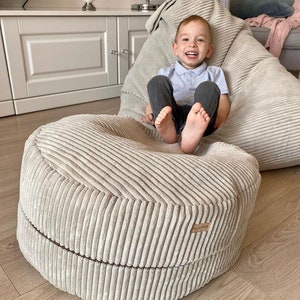 Pouf rond, assise en velours côtelé, pouf, pouf ottoman