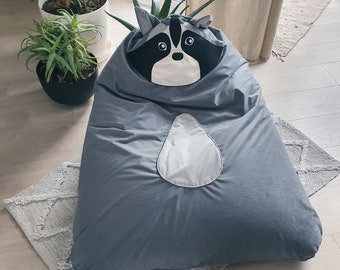 Pouf au sol, sac siège enfant, coussin de sol, chaise sac, pouf pour animaux de compagnie pour le repos, grand pouf pour enfants, raton laveur