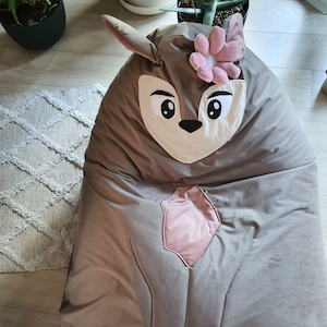 Bodenpouf, Tasche Kindersitz, Bodenkissen, Taschenstuhl, Hocker Haustier zum Ausruhen, großer Pouf für Kinder, Hirsch Bild 1