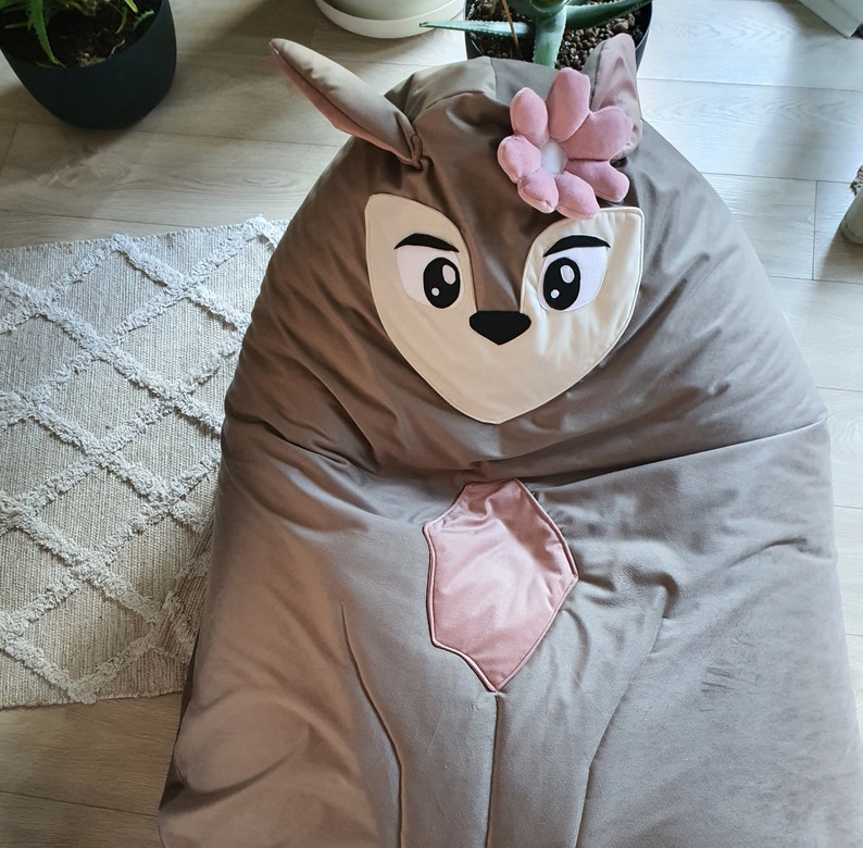 Bodenpouf, Tasche Kindersitz, Bodenkissen, Taschenstuhl, Hocker Haustier zum Ausruhen, großer Pouf für Kinder, Hirsch Bild 1