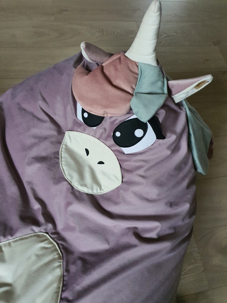 Bodenpouf, Tasche Kindersitz, Bodenkissen, Einhornpouf, großer Pouf für Kinder, Einhorn, Sitzsack Einhorn Bild 1