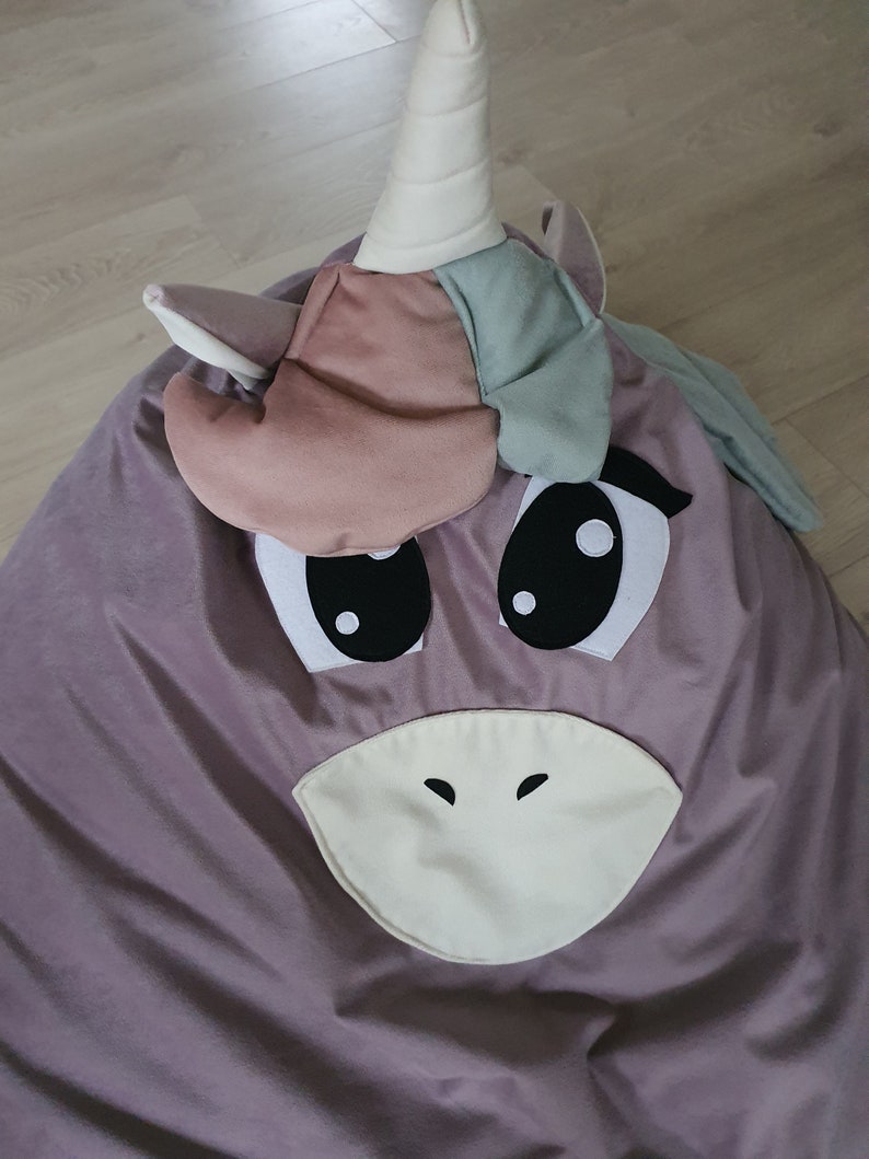 Bodenpouf, Tasche Kindersitz, Bodenkissen, Einhornpouf, großer Pouf für Kinder, Einhorn, Sitzsack Einhorn Bild 5