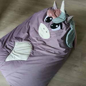 Bodenpouf, Tasche Kindersitz, Bodenkissen, Einhornpouf, großer Pouf für Kinder, Einhorn, Sitzsack Einhorn Bild 2