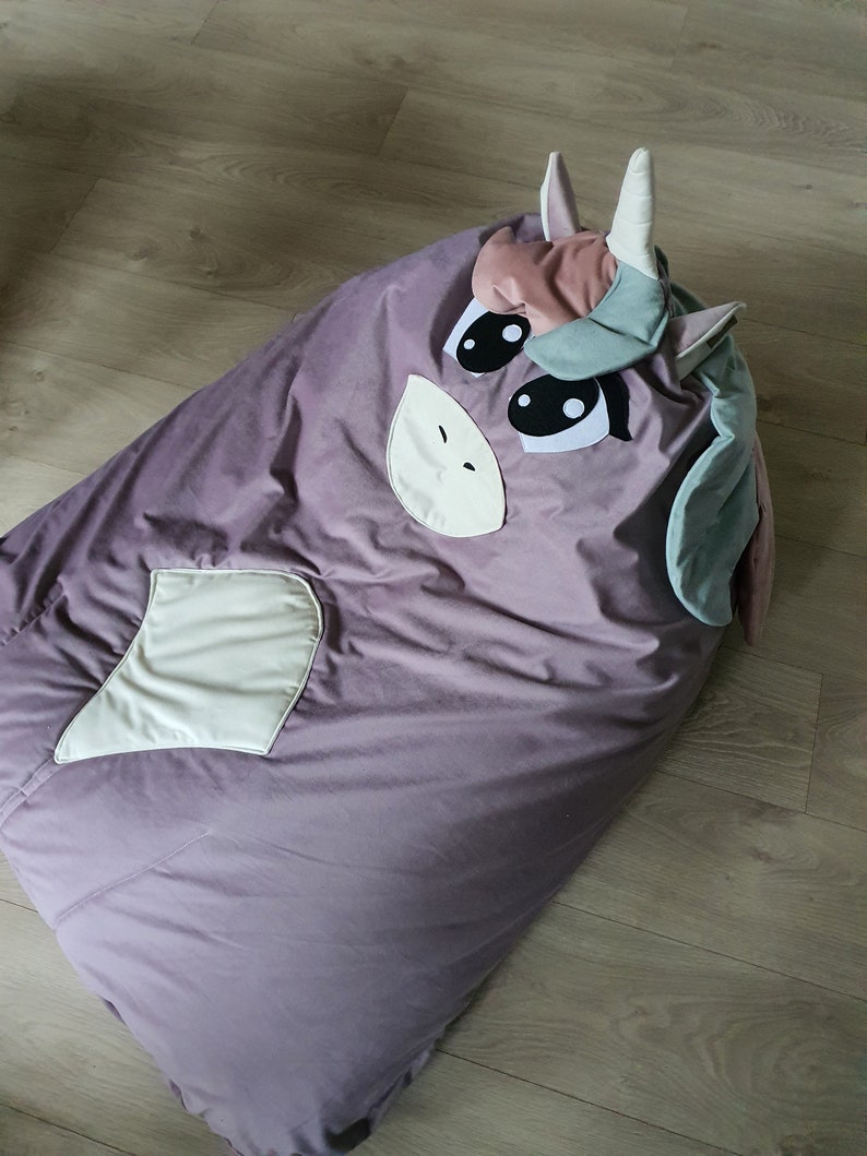 Bodenpouf, Tasche Kindersitz, Bodenkissen, Einhornpouf, großer Pouf für Kinder, Einhorn, Sitzsack Einhorn Bild 2