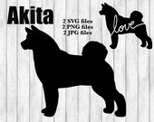 Akita Dog Breed Silhouette Cursive Love Canine Pet Digital Download Cutting File SVG PNG JPG