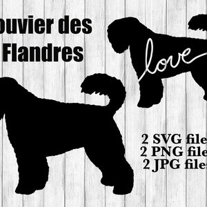Bouvier des Flandres Hond Ras Silhouet Cursive Love Canine Pet Digital Download Snijbestand SVG PNG JPG