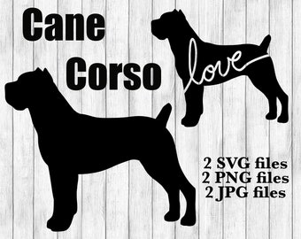 Cane Corso Dog Breed Silhouette Cursive Love Canine Pet Digital Download Cutting File SVG PNG JPG