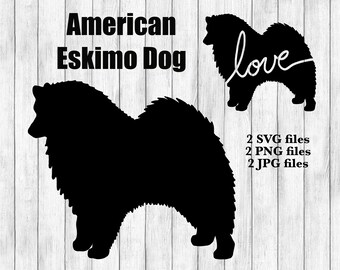American Eskimo Dog Breed Silhouette Cursive Love Canine Pet Digital Télécharger Fichier de coupe SVG PNG JPG