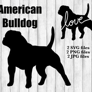 Amerikaanse Bulldog Hond Ras Silhouet Cursive Love Canine Pet Digitale Download Snijbestand SVG PNG JPG
