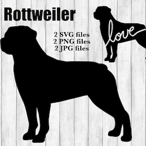 Rottweiler hondenras silhouet cursieve liefde honden huisdier digitale download snijden bestand SVG PNG JPG