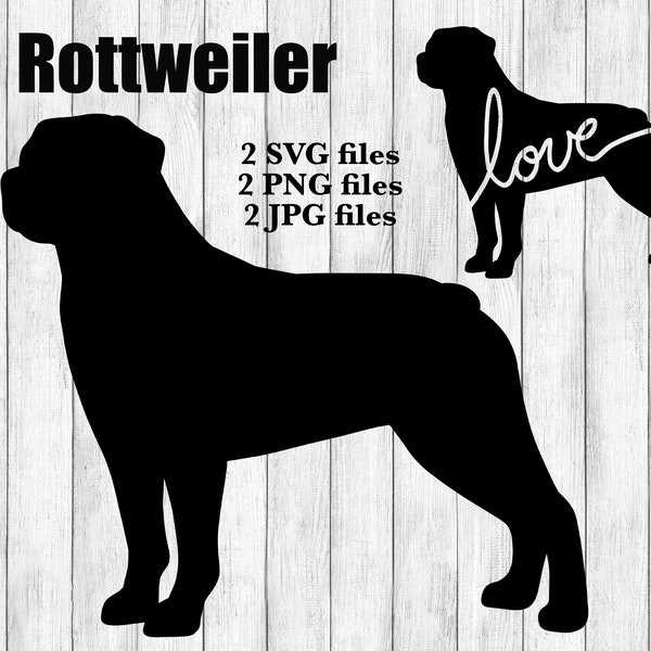 Rottweiler Dog Breed Silhouette Cursive Love Canine Pet Digital Download Cutting File SVG PNG JPG