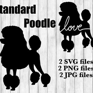 Standard Poodle Dog Breed Silhouette Cursive Love Canine Pet Digital Download Cutting File SVG PNG JPG