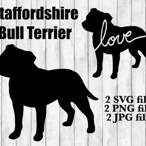 Staffordshire Bull Terrier Hunderasse Silhouette Cursive Love Canine Haustier Digital Download Plotterdatei SVG PNG JPG