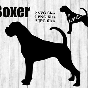 Boxer Hunderasse Silhouette Cursive Love Canine Haustier Digital Download Plotterdatei SVG PNG JPG