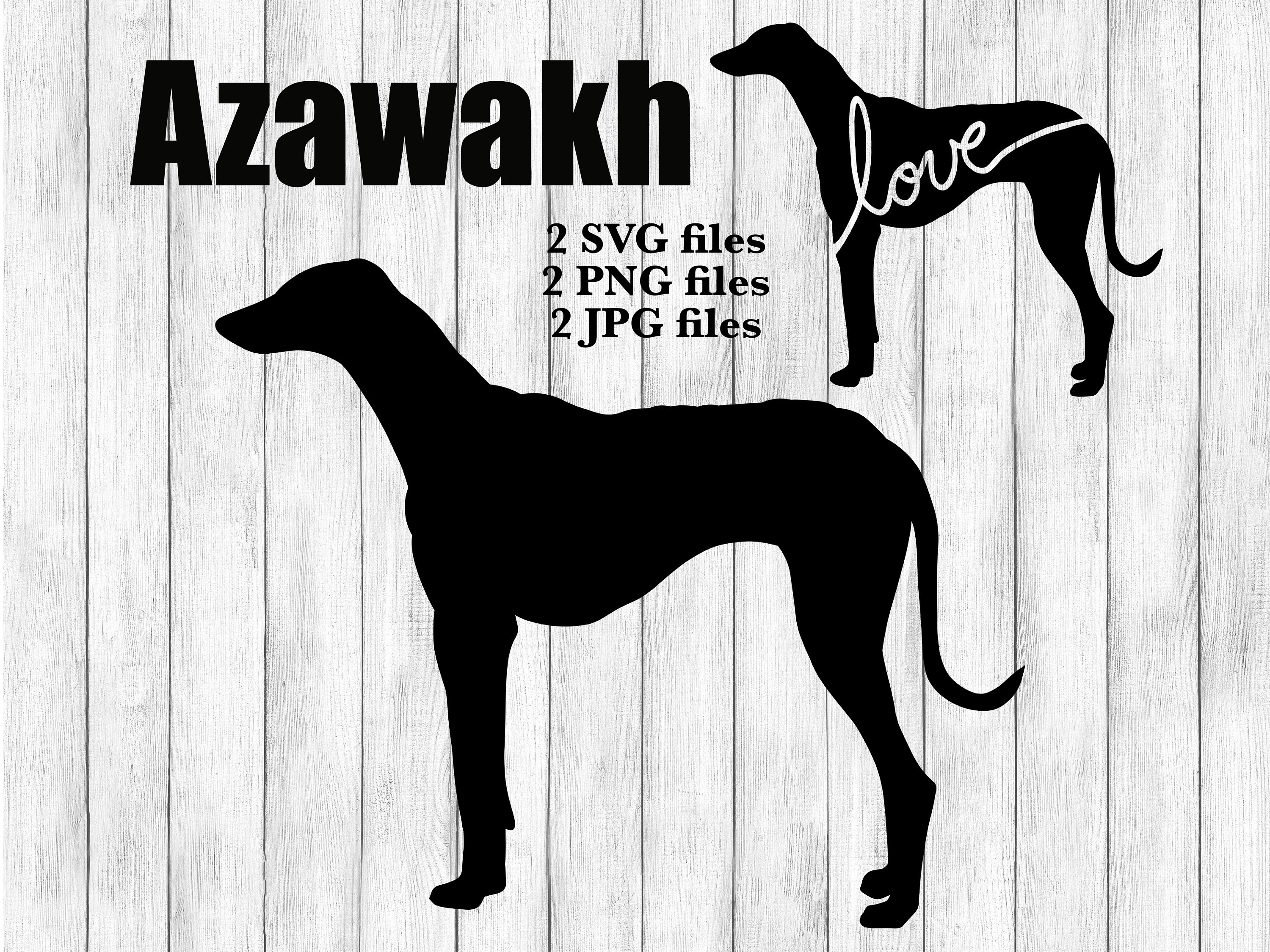 Azawakh Dog Breed Silhouette Cursive Love SVG PNG Digital Download
