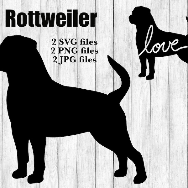 Rottweiler Dog Breed Silhouette Cursive Love Canine Pet Digital Download Cutting File SVG PNG JPG